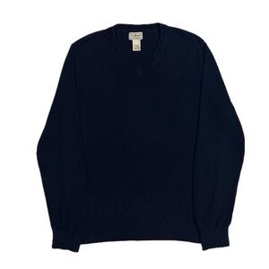 LL Bean 95% cotton 5% cashmere blend navy blue knit v neck sweater men’s medium